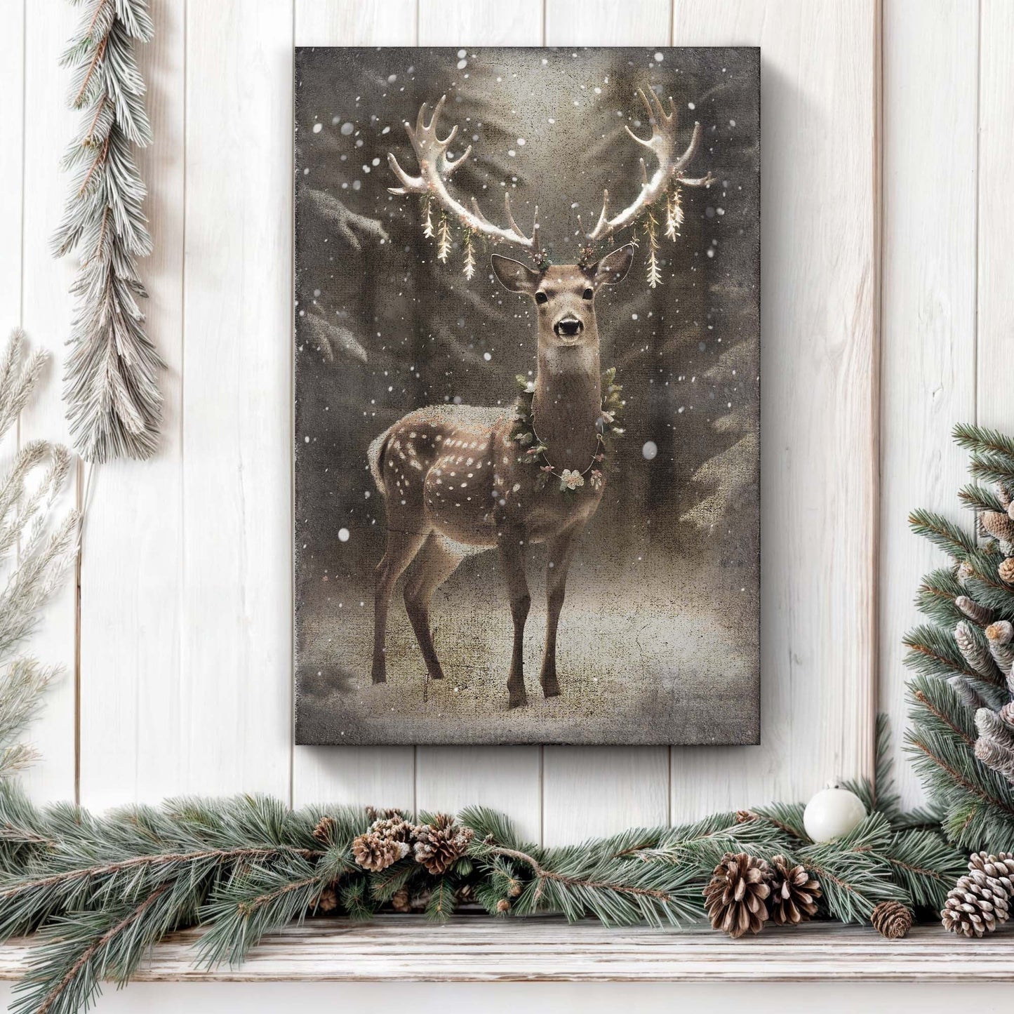 Vintage Winter Deer Canvas Wall Art
