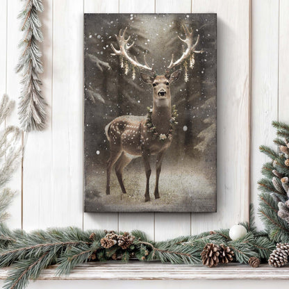Vintage Winter Deer Canvas Wall Art