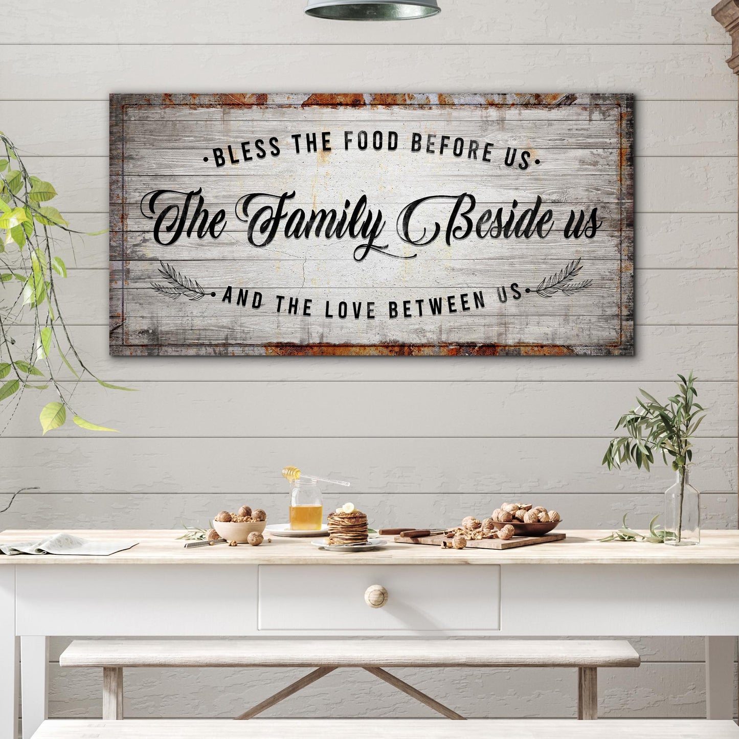 Bless the food kitchen prayer canvas wall art with farmhouse faith home decor