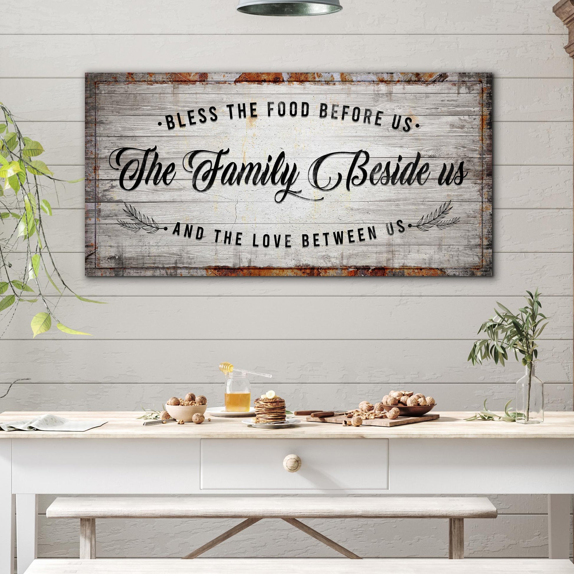 Bless the food kitchen prayer canvas wall art with farmhouse faith home decor
