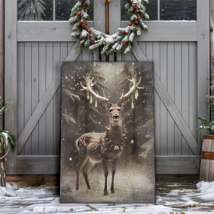Vintage Winter Deer Canvas Wall Art
