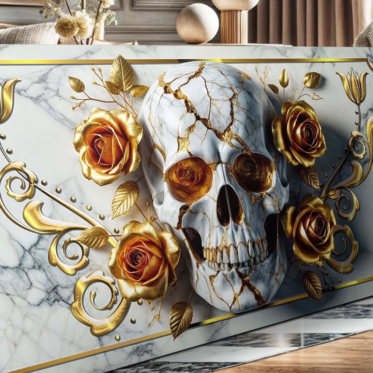 3D Rose and Skull Canvas Wall Art II