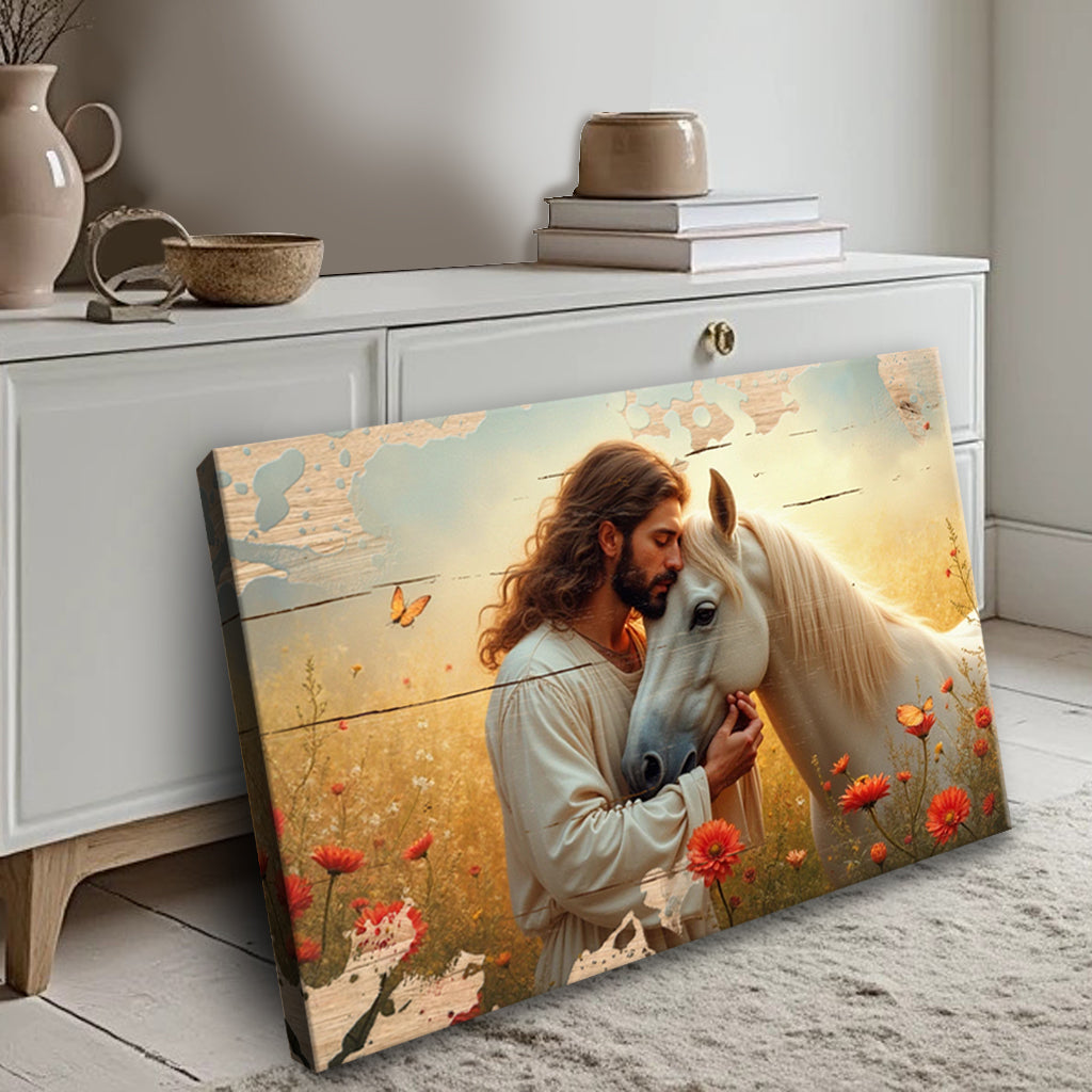 Jesus and Horse Christian Faith Canvas Wall Art