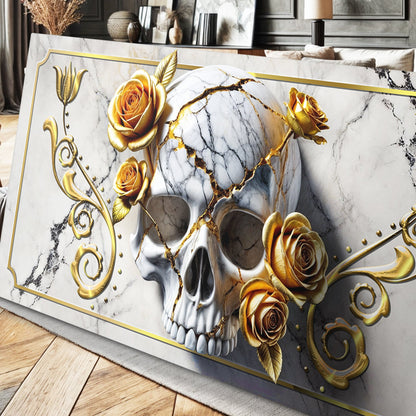 3D Rose and Skull Canvas Wall Art