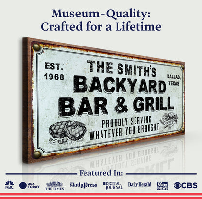 Backyard Bar and Grill Canvas Sign Entertaining