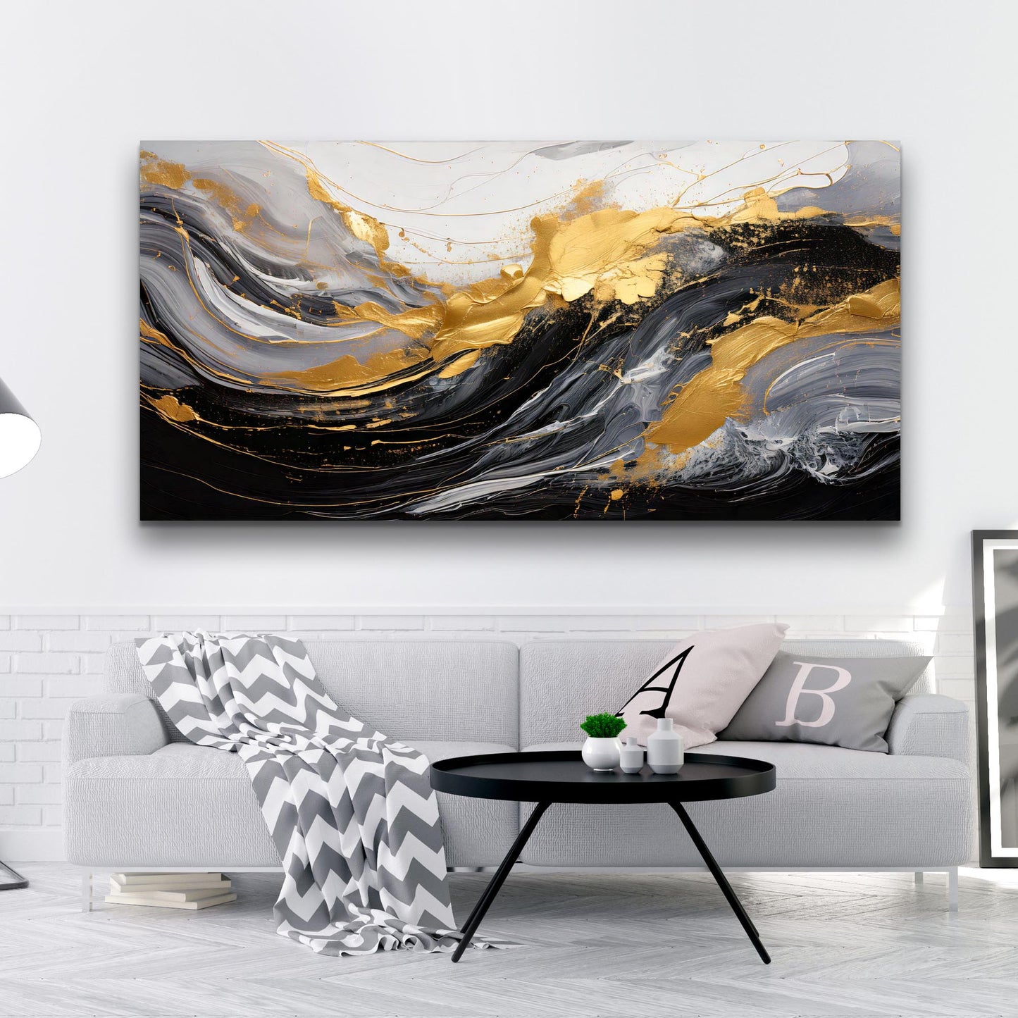 Abstract Shadows Canvas Wall Art — Gold & Black