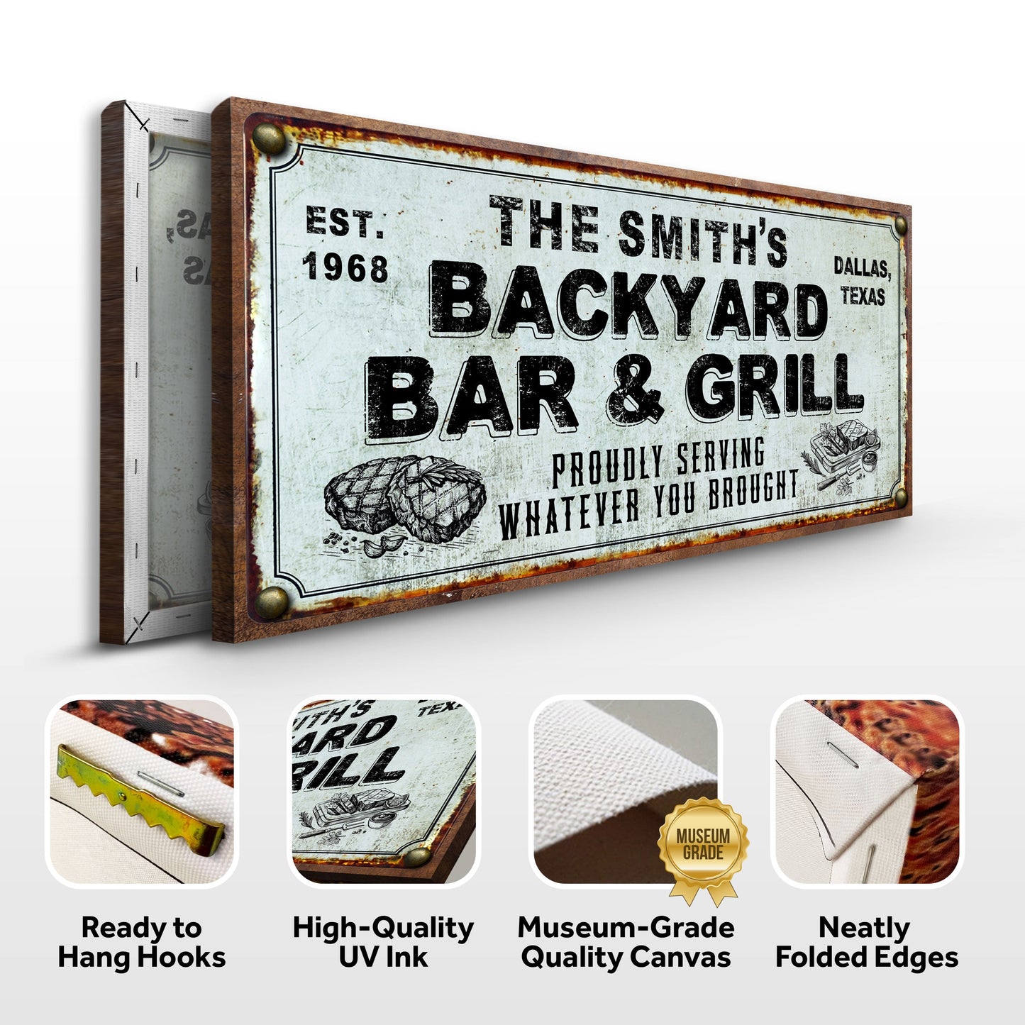 Backyard Bar and Grill Canvas Sign Entertaining