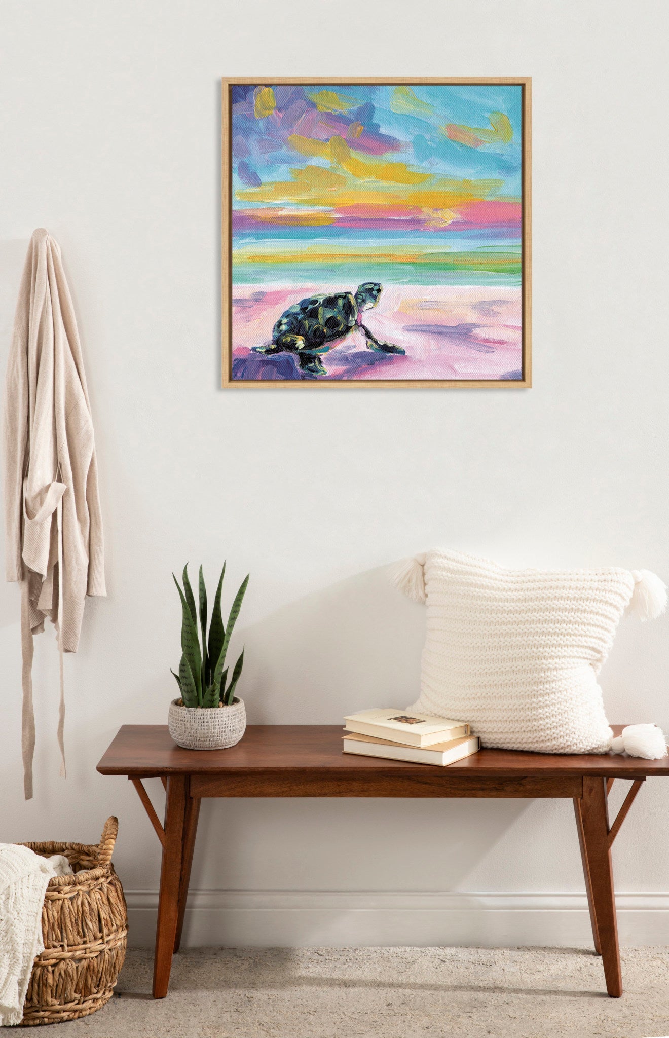 Sunset Sea Turtle Framed Canvas Wall Art