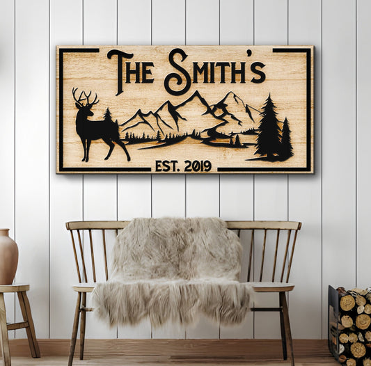 Personalized Family Mountain Canvas Sign