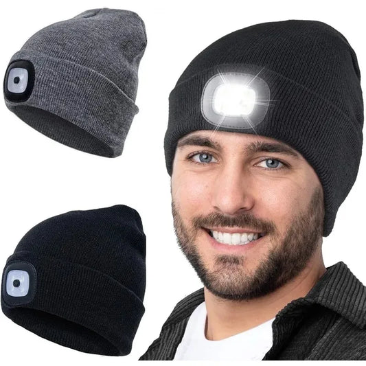 LED Bluetooth Beanie Hat - Rechargeable Headlight & Wireless Headphones