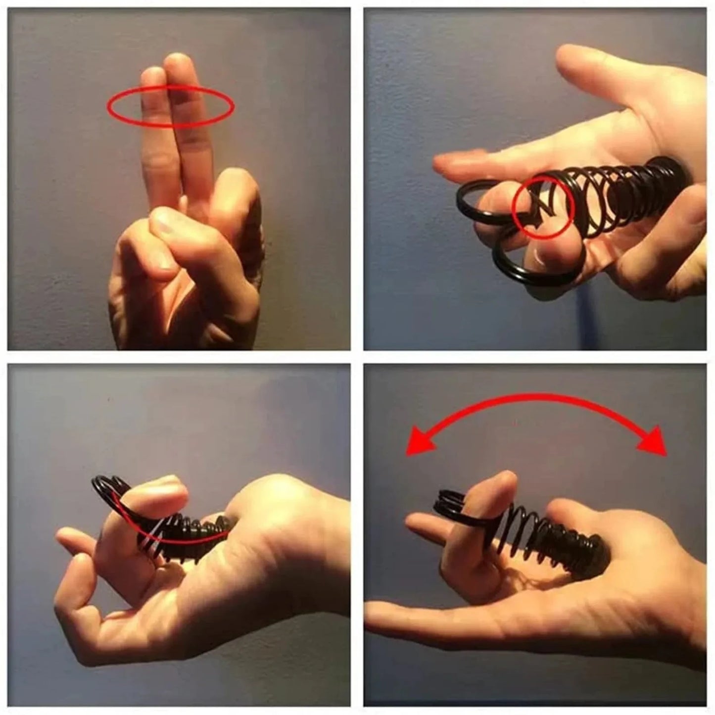 Step-by-step demonstration of using a black finger trainer 