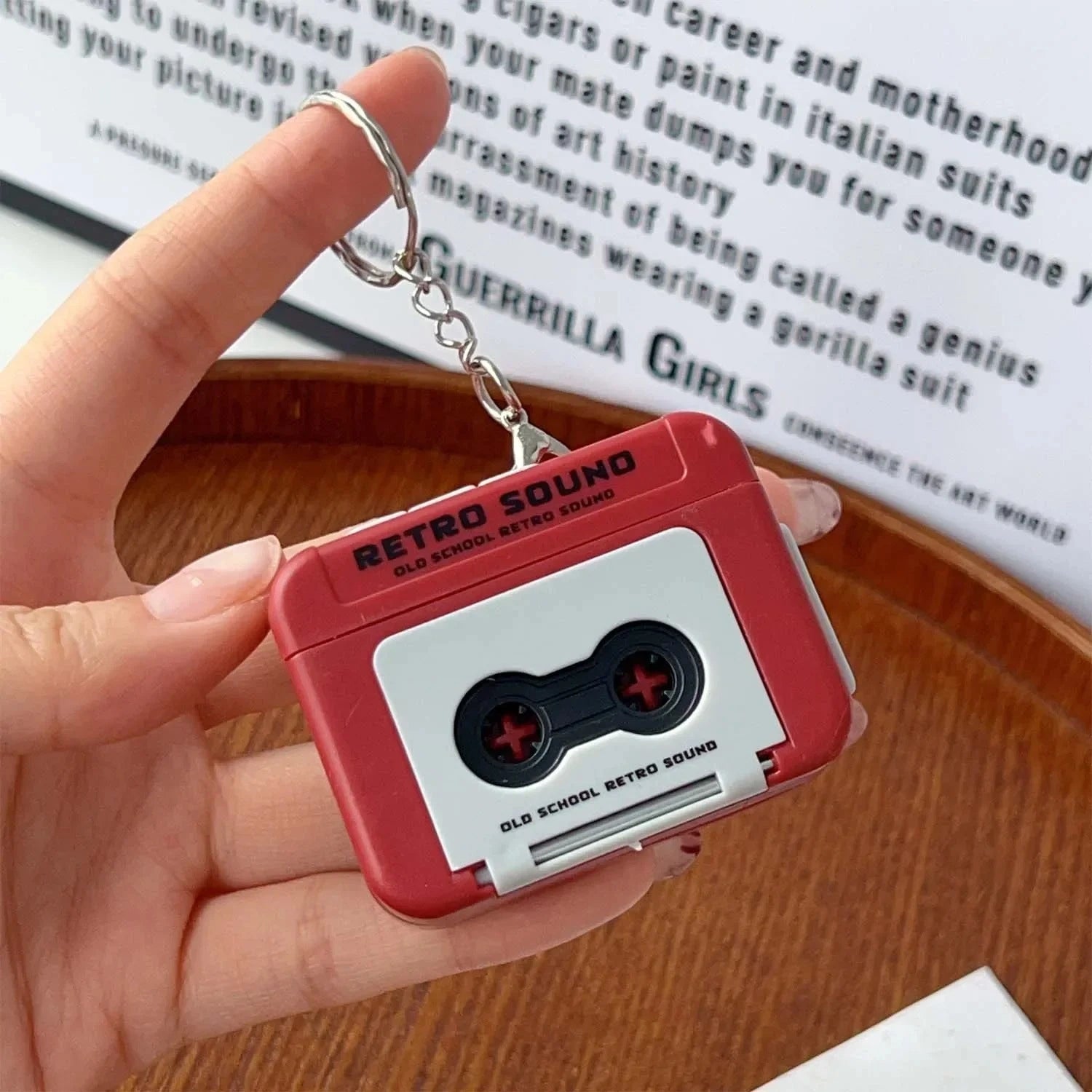red cassette-style recorder keychains