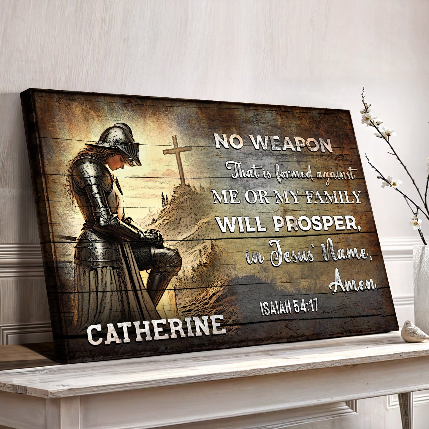 Isaiah 54:17 no weapon shall prosper scripture canvas faith sign