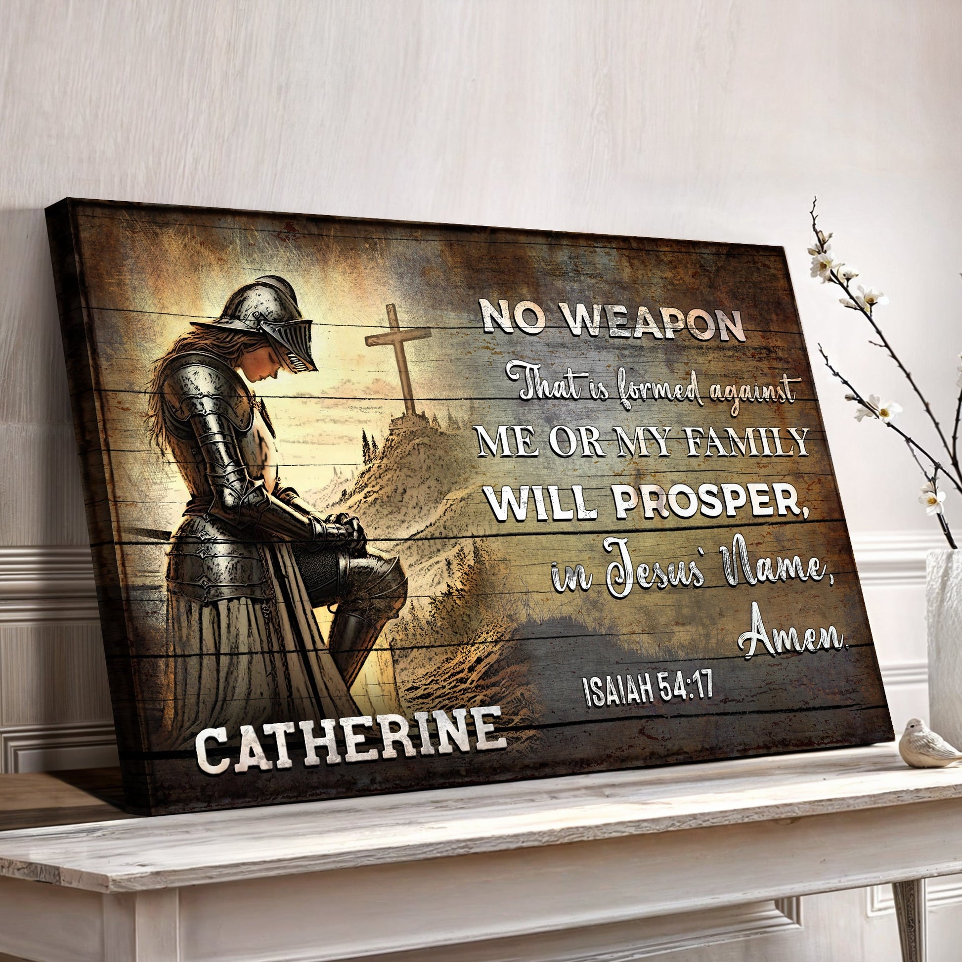 Isaiah 54:17 no weapon shall prosper scripture canvas faith sign