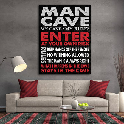Man Cave sign rustic canvas wall art for a garage or home bar