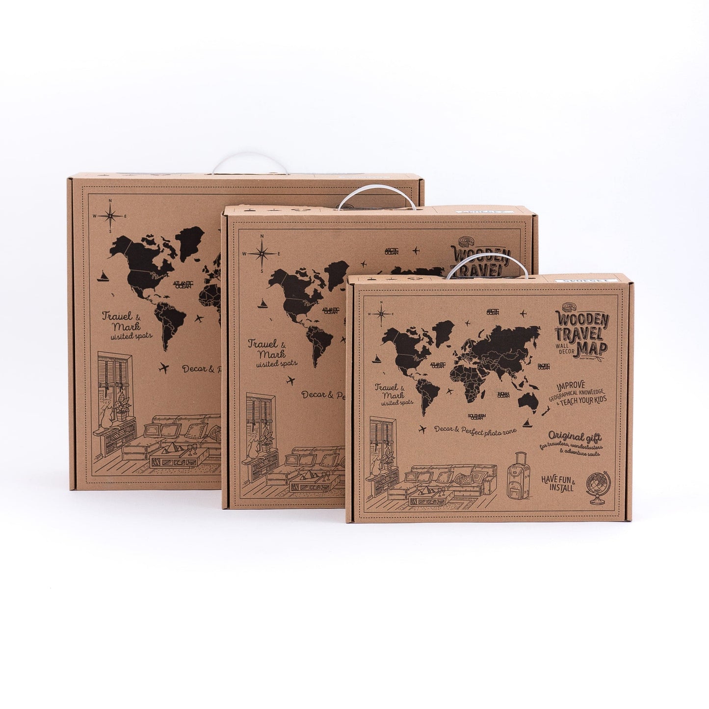 3D Wooden World Map Wall Art With Flag Pins
