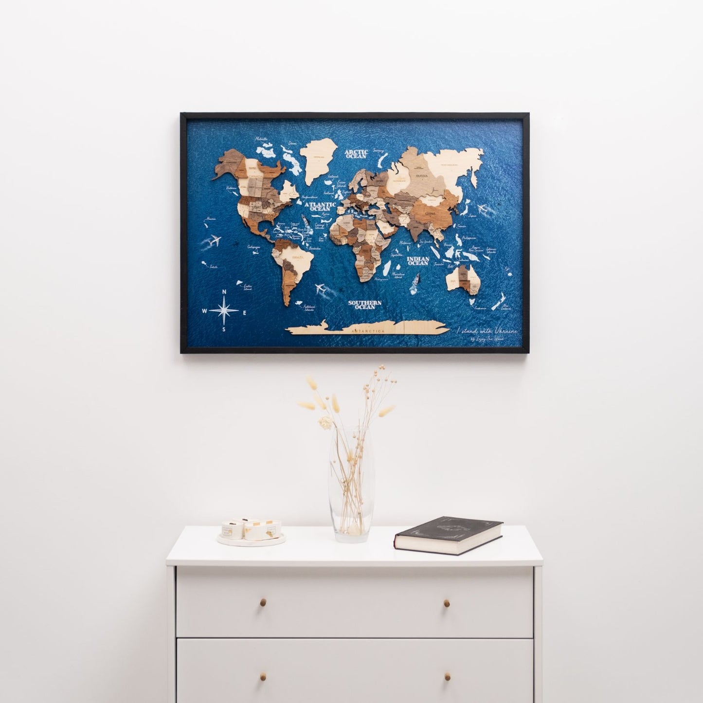 Wooden World Map Panel Wall Art - Multicolor