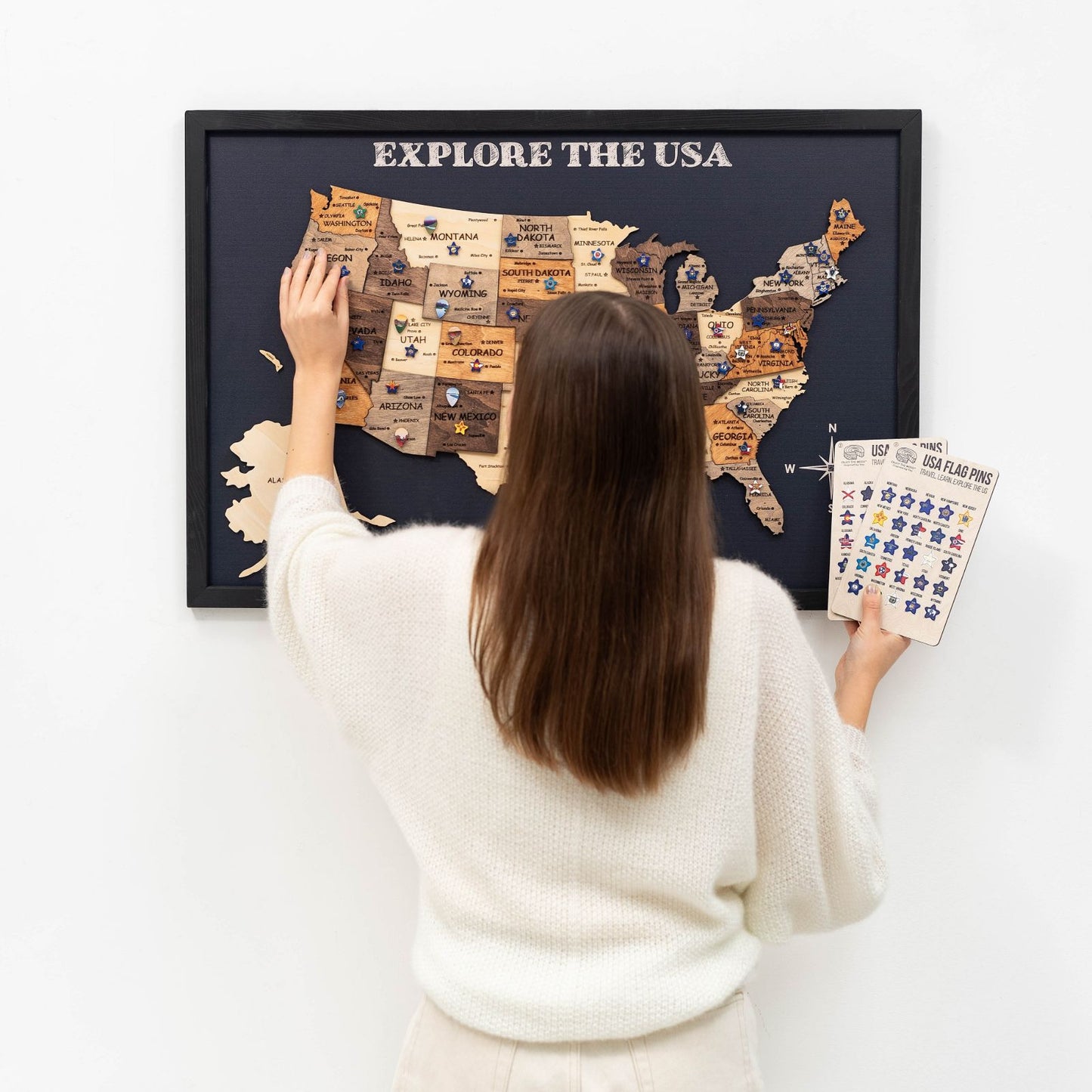 3D Wooden USA Map Wall Art - Multicolor