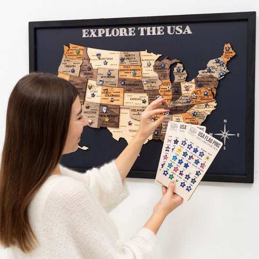 3D wooden USA map wall art in Multicolor