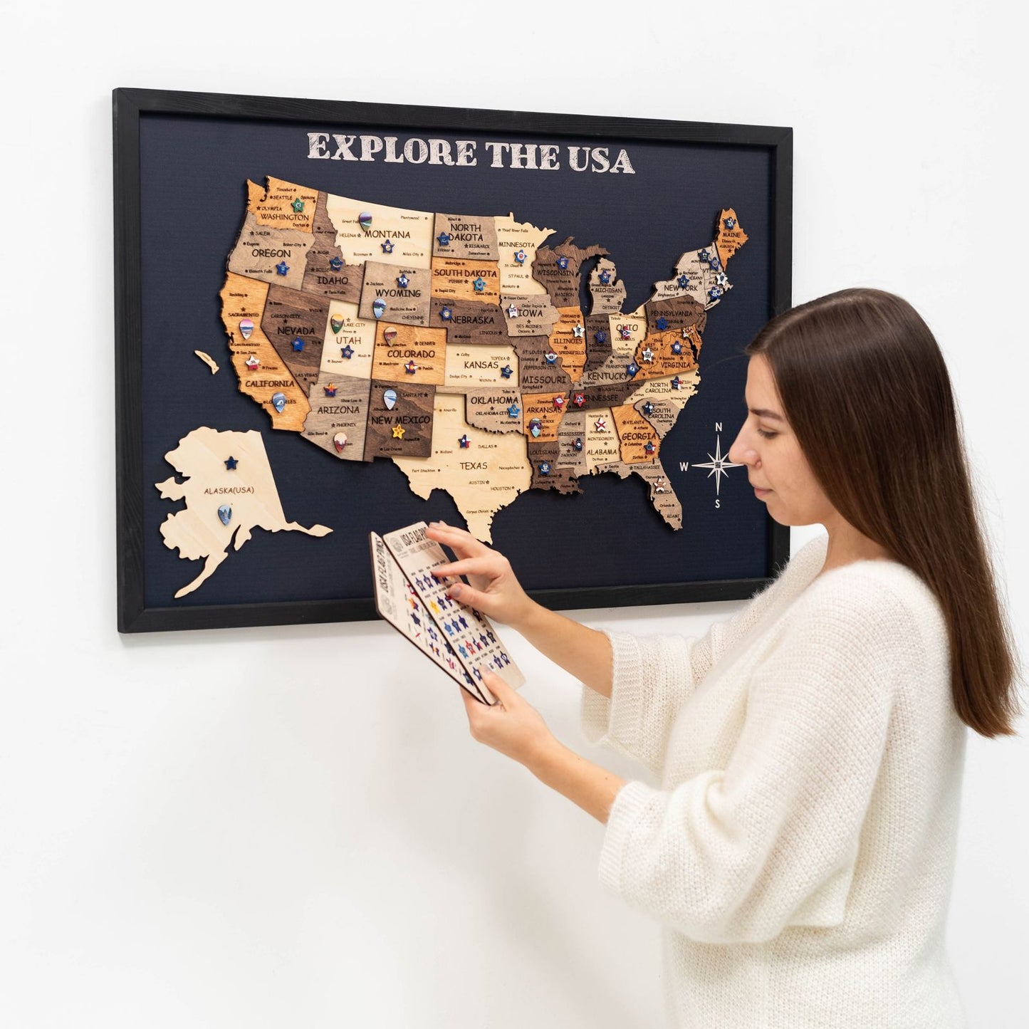 3D Wooden USA Map Wall Art - Multicolor