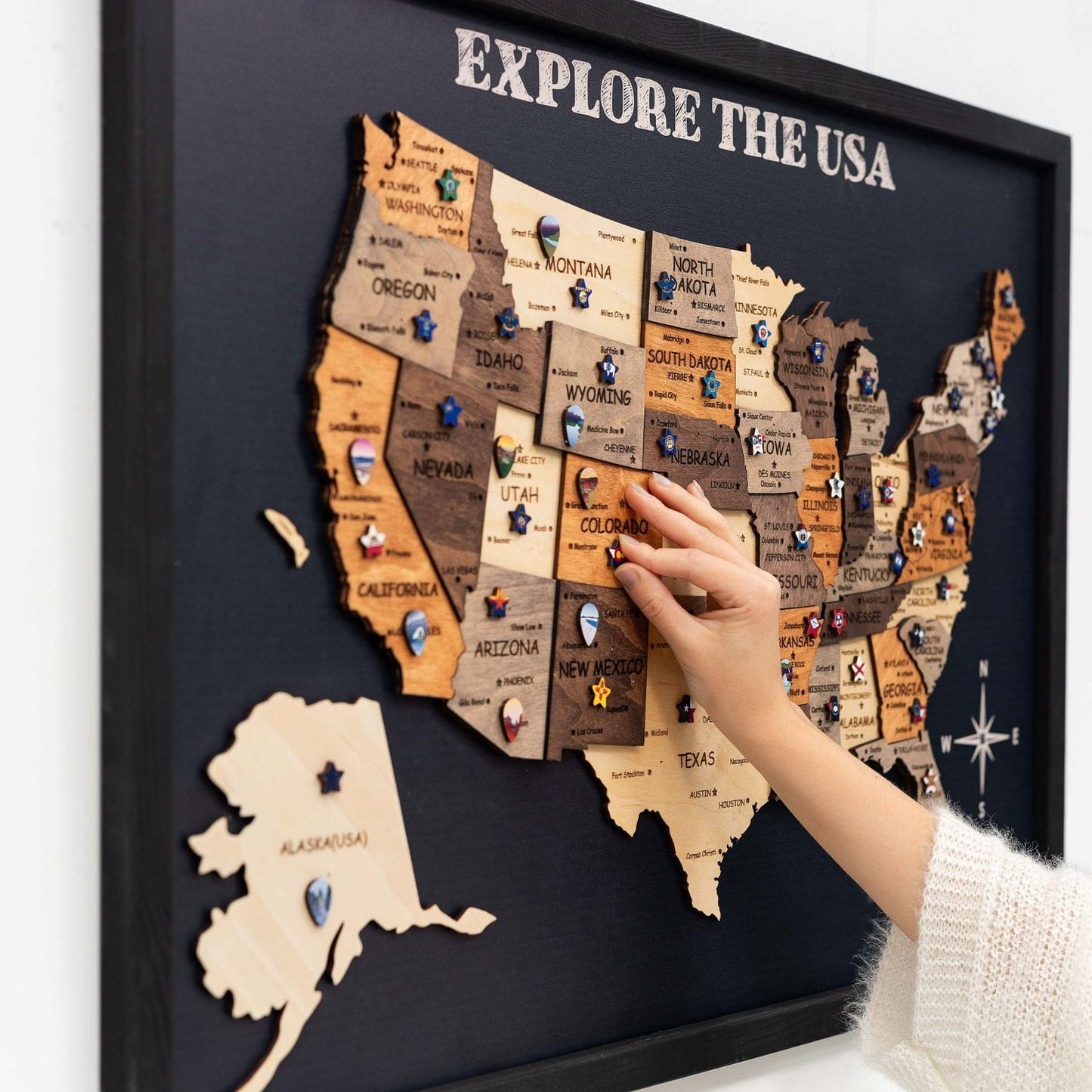3D Wooden USA Map Wall Art - Multicolor