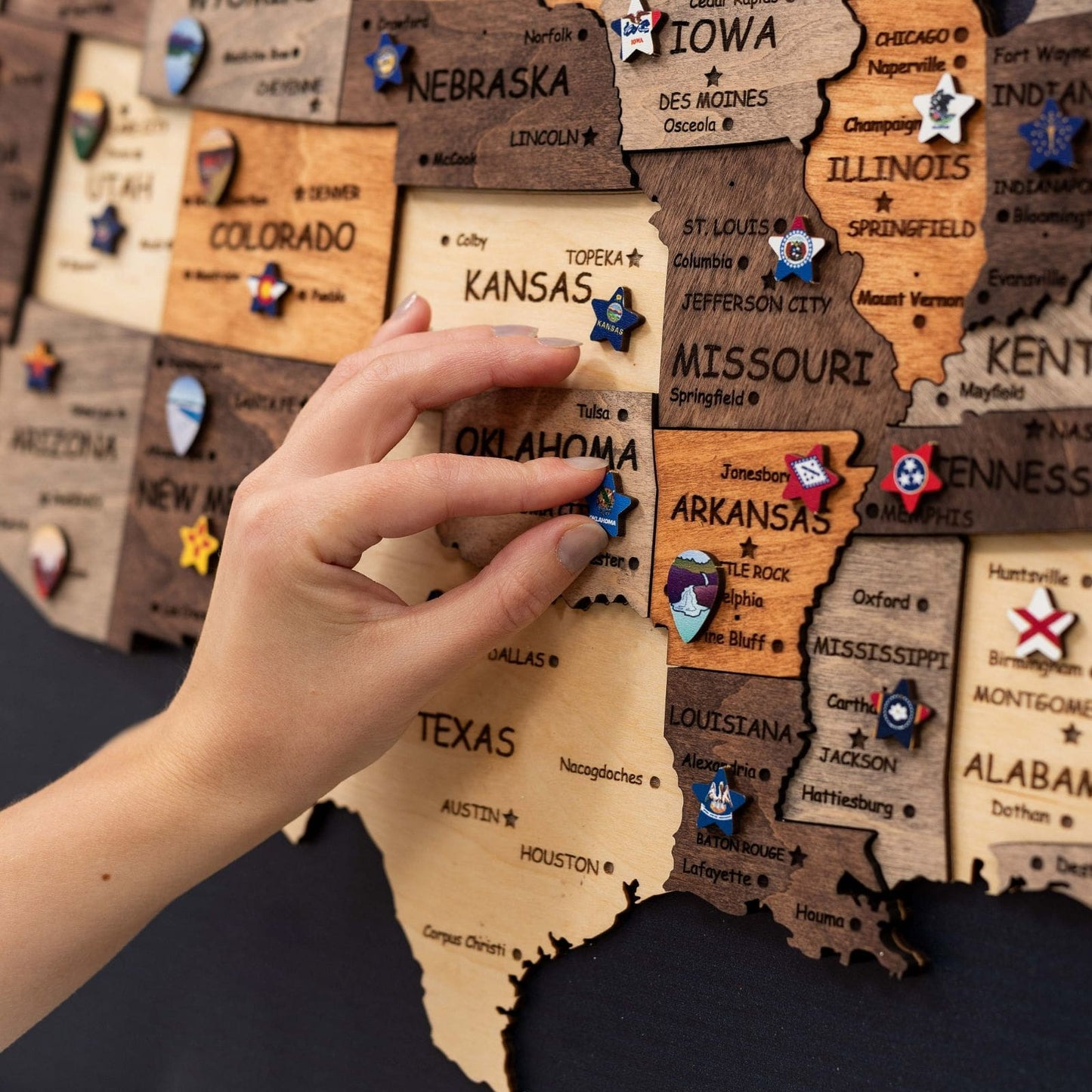 3D Wooden USA Map Wall Art - Multicolor
