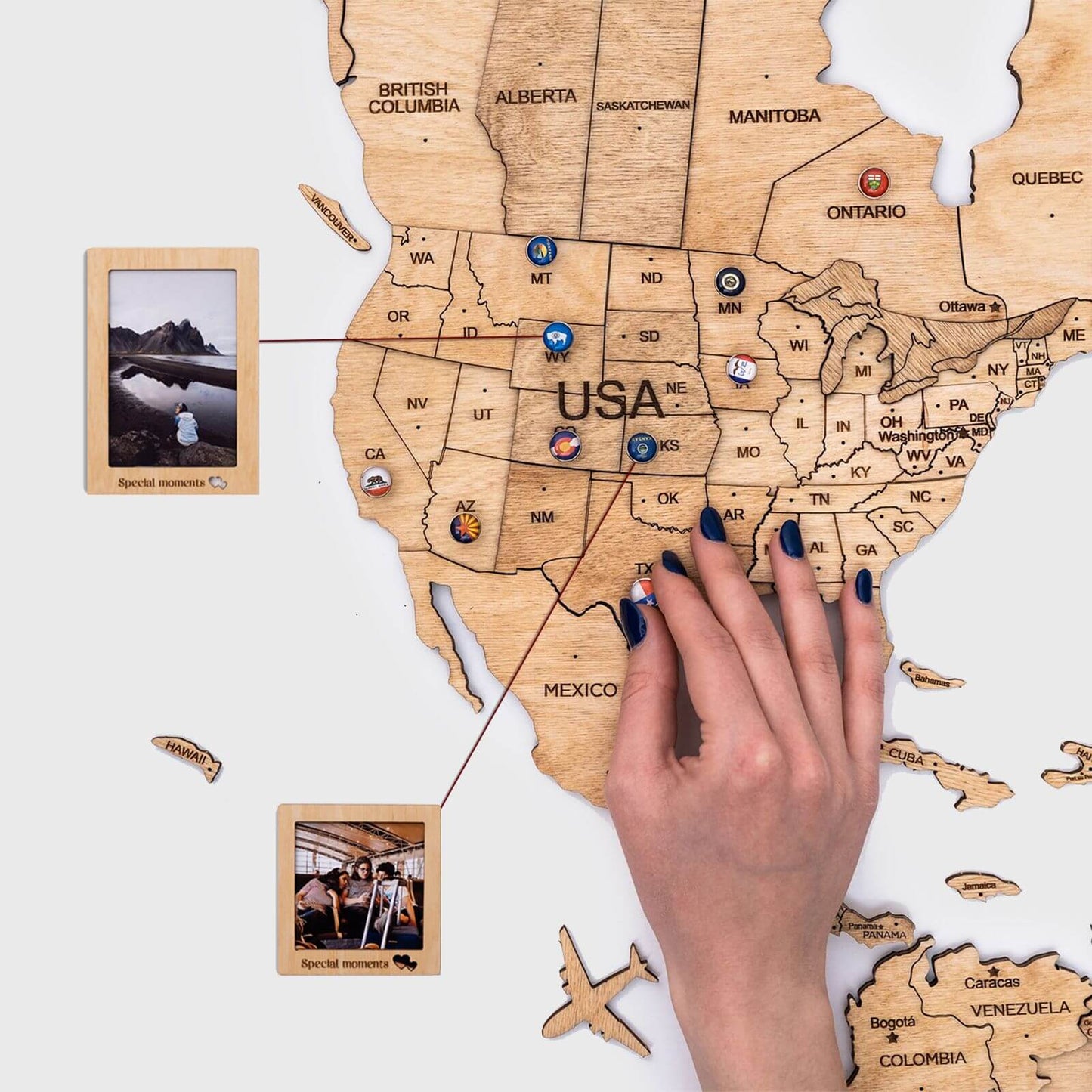 3D Wooden World Map Wall Art - Light