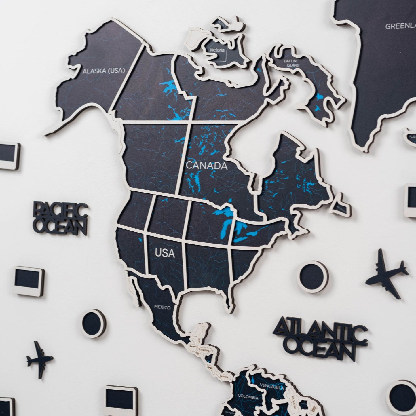 Midnight Wood World Map Wall Art With Photo Frames
