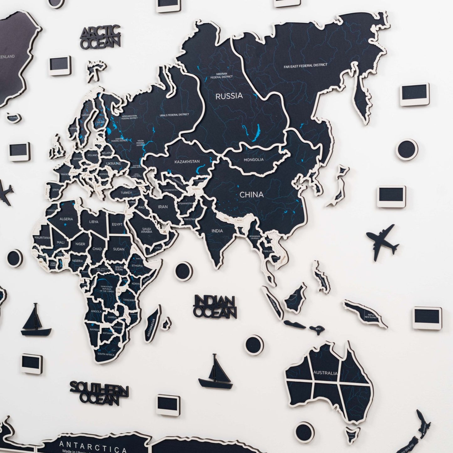 Midnight Wood World Map Wall Art With Photo Frames