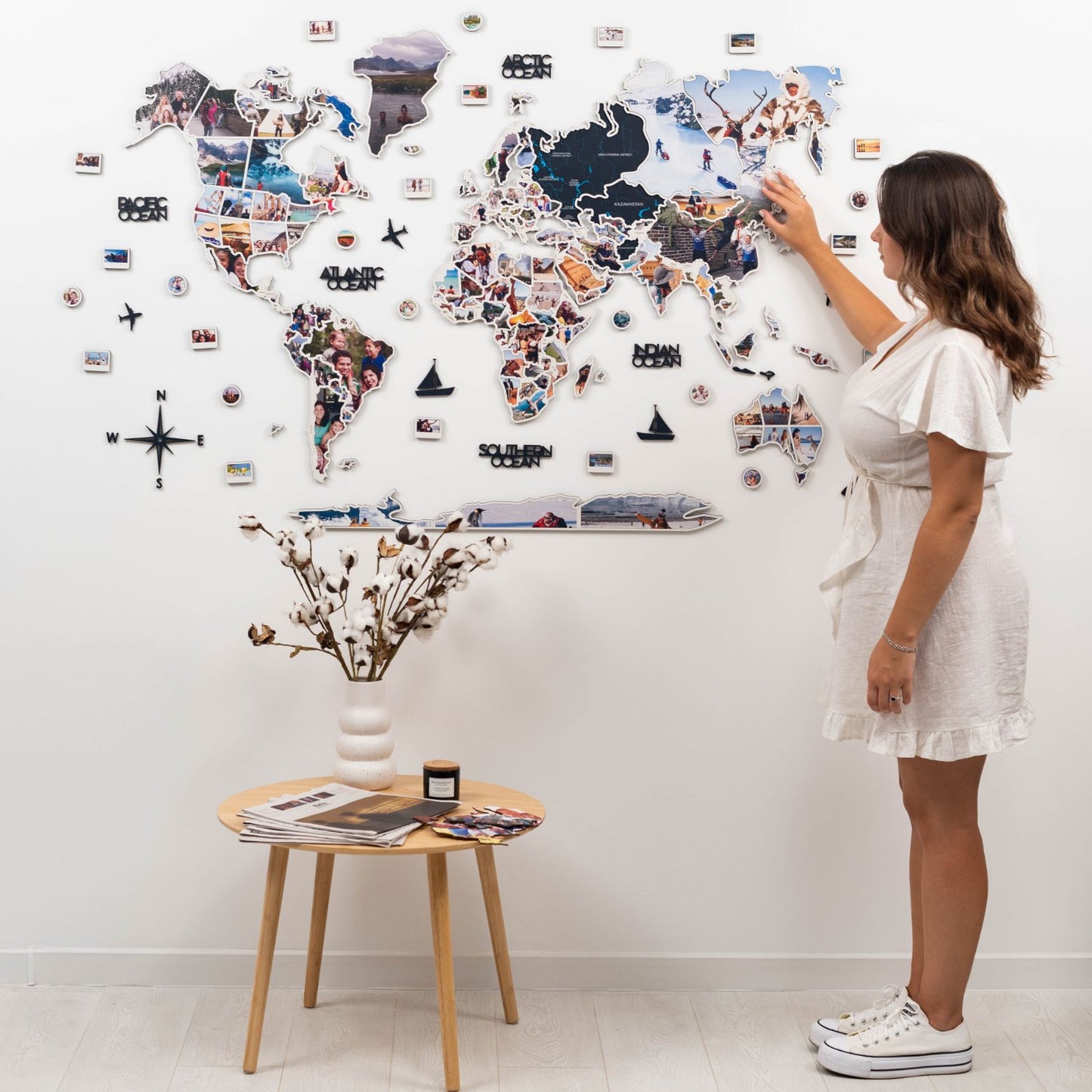 Midnight Wood World Map Wall Art With Photo Frames