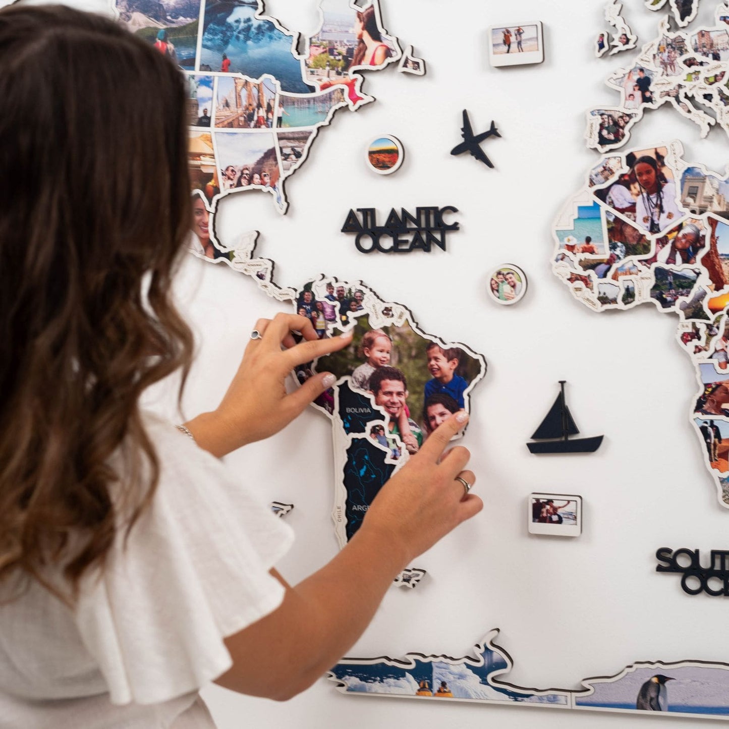 Midnight Wood World Map Wall Art With Photo Frames