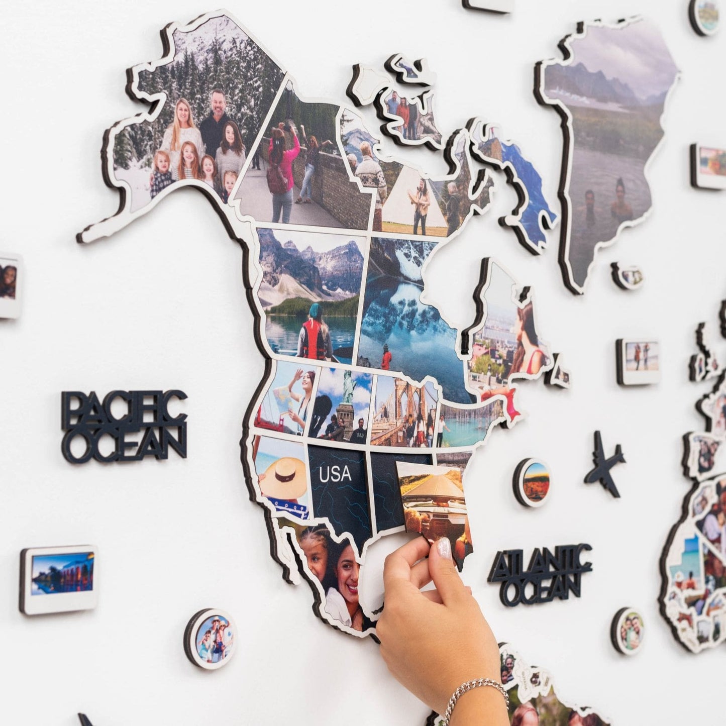 Midnight Wood World Map Wall Art With Photo Frames