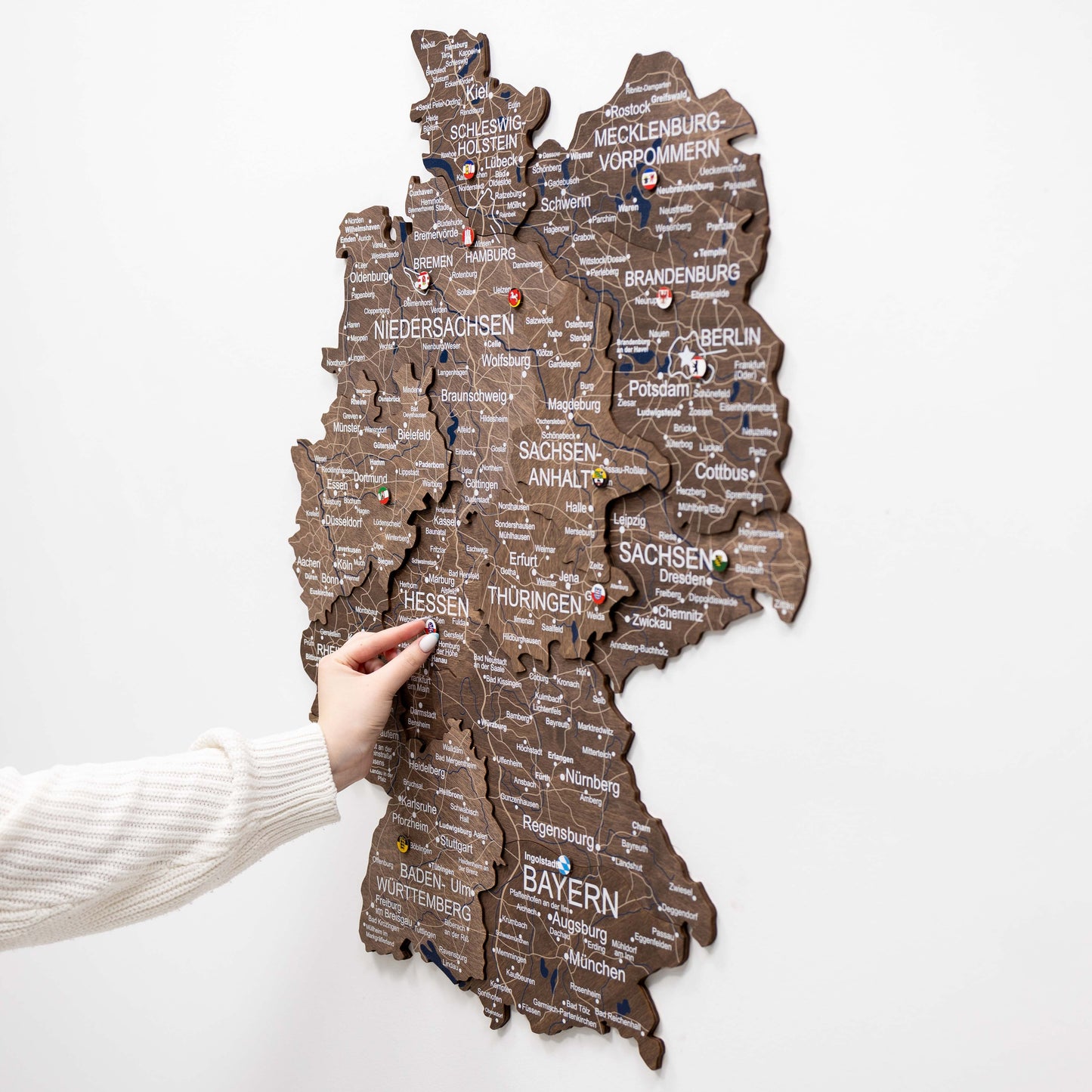 Wooden Germany map wall art in dark walnut finish