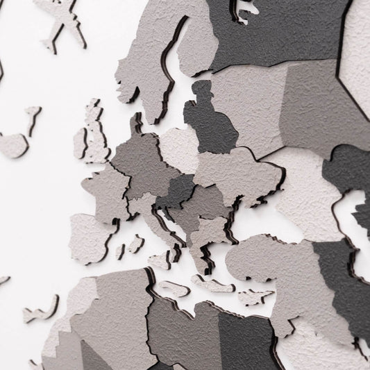 3D Wooden World Map Wall Art - Concrete
