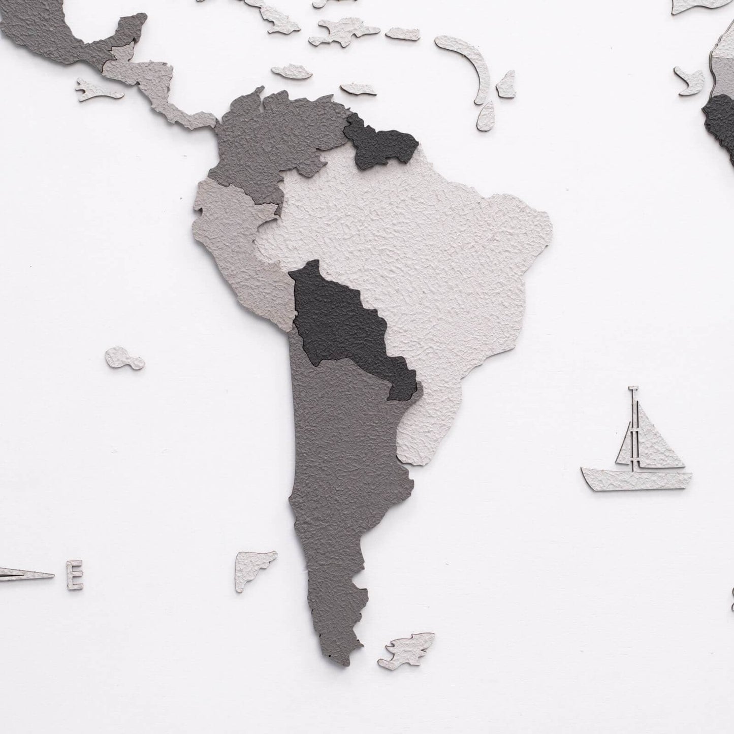 3D Wooden World Map Wall Art - Concrete