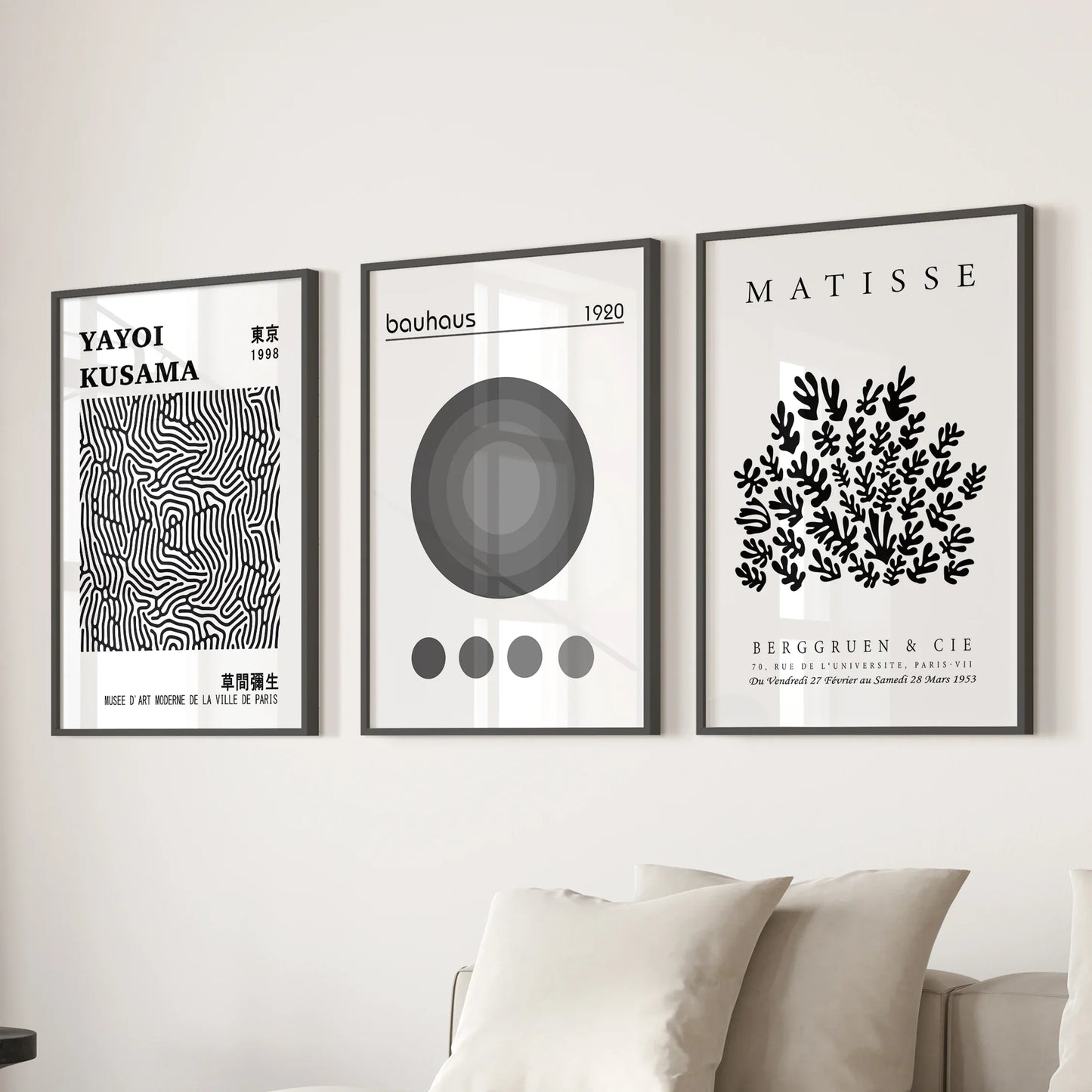 Black and White Abstract Wall Art Poster Set of 3