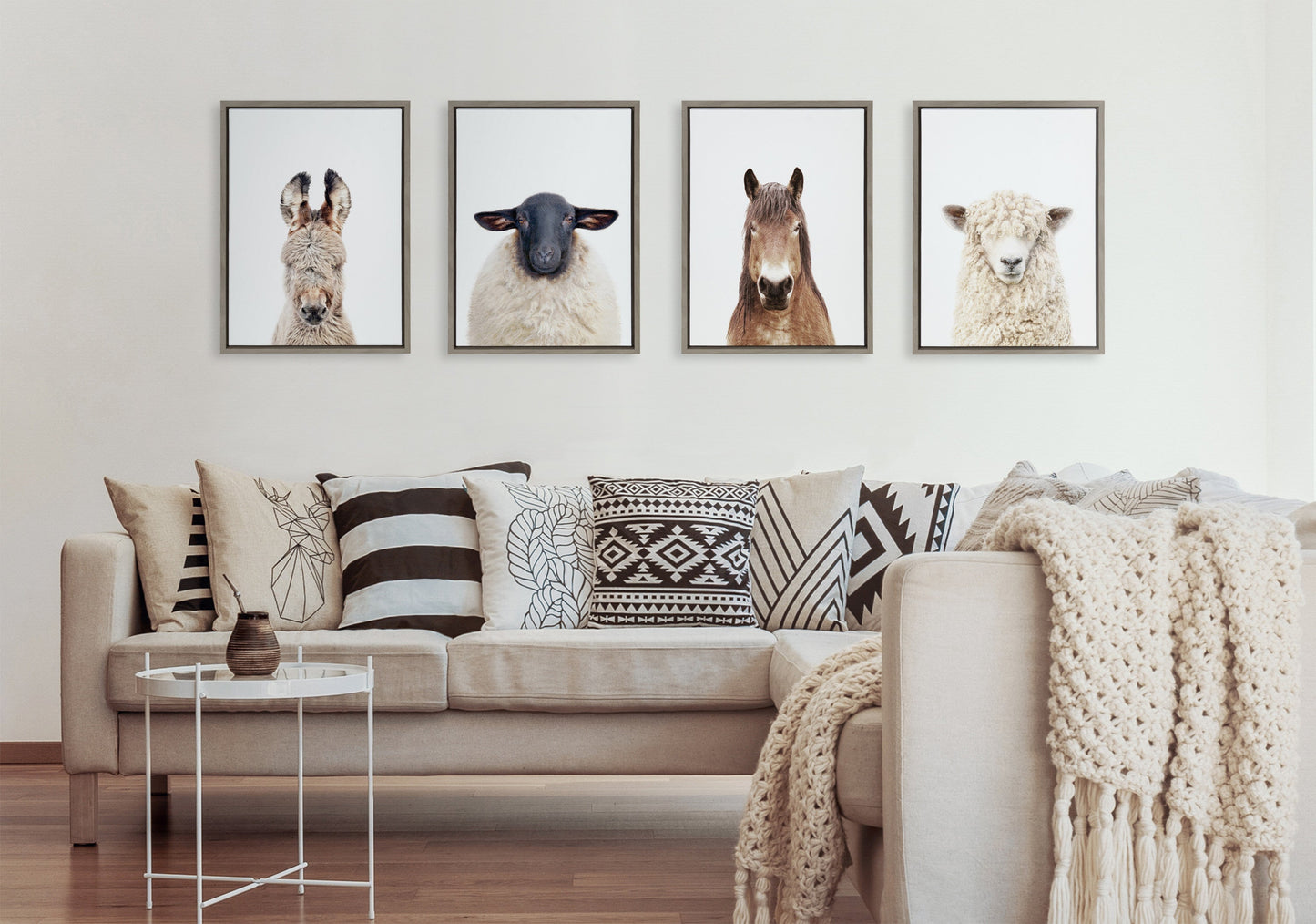 Donkey Portrait Framed Canvas Wall Art, Farmhouse Decor