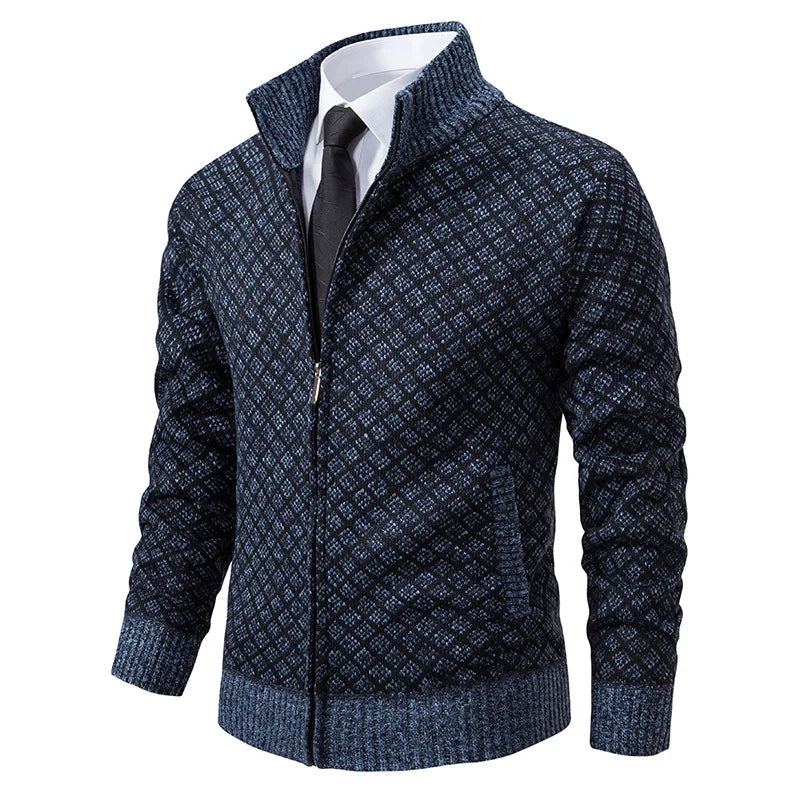 men’s dark blue geometric knit wool lined sweater
