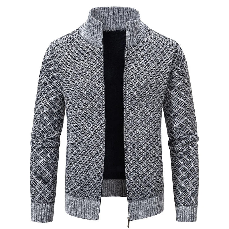 men’s full zip winter cardigan with stand collar
