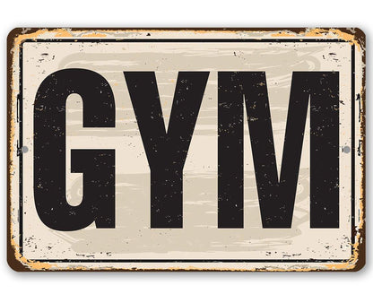 Gym metal sign on aluminum for a home gym, indoor or outdoor, easy to hang