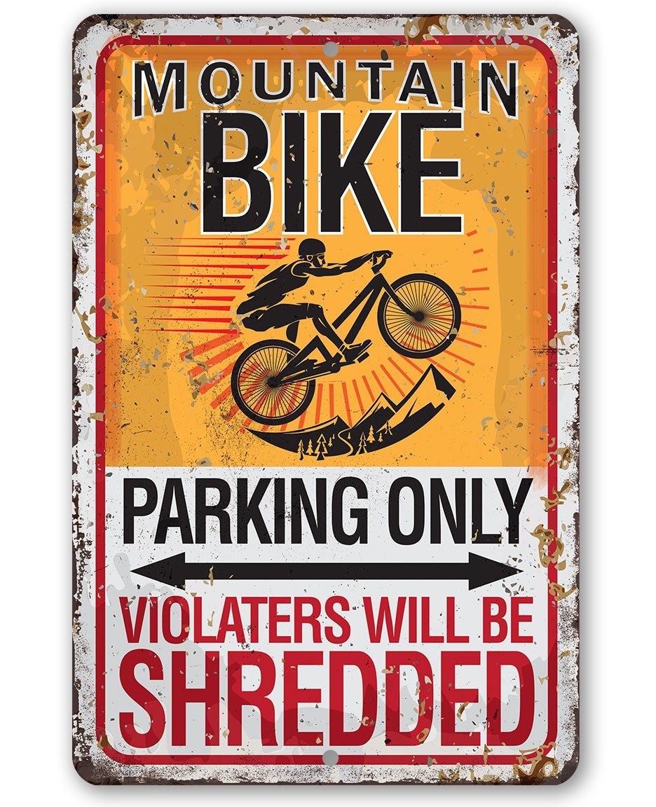 Mountain Bike Parking metal sign on aluminum, indoor or outdoor, easy to hang
