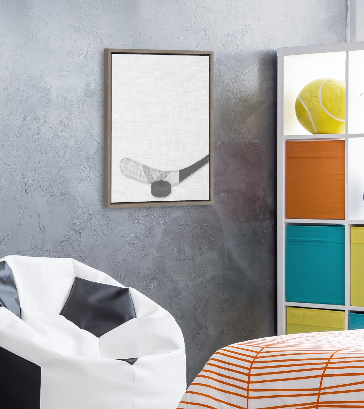 Hockey Stick and Puck Framed Canvas Wall Art