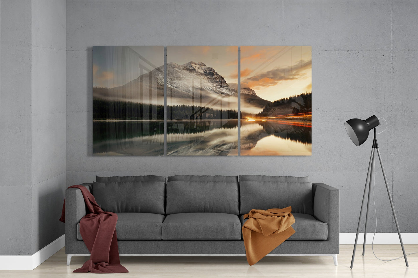 Golden Mountain Sunrise Glass Wall Art