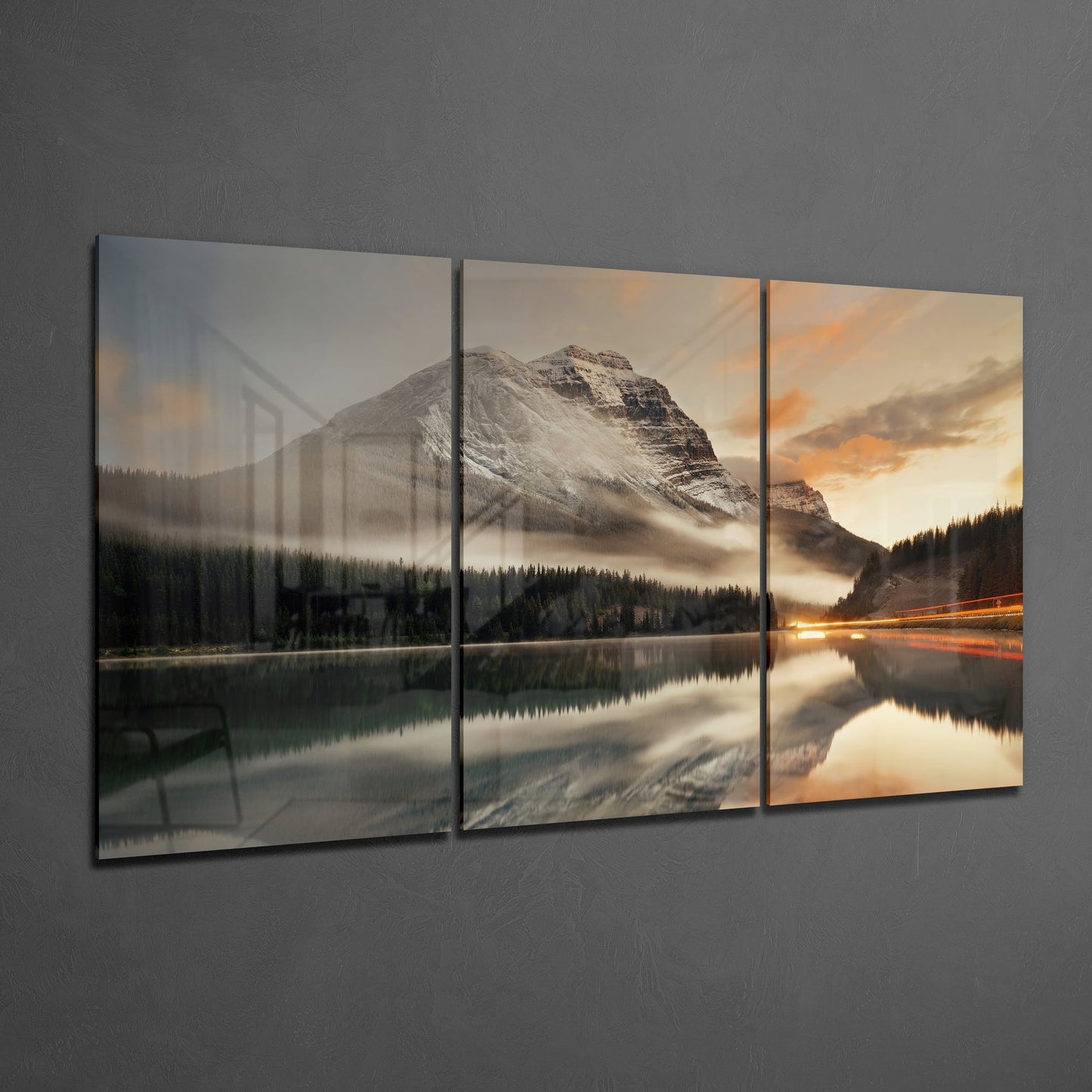 Golden Mountain Sunrise Glass Wall Art