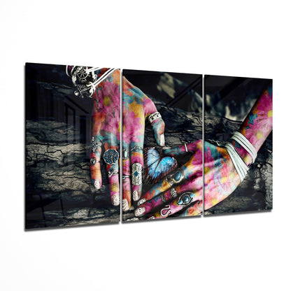 Hands glass wall art three piece set