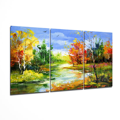 Autumn Trees Glass Wall Art - autumn tree panel set on tempered glass