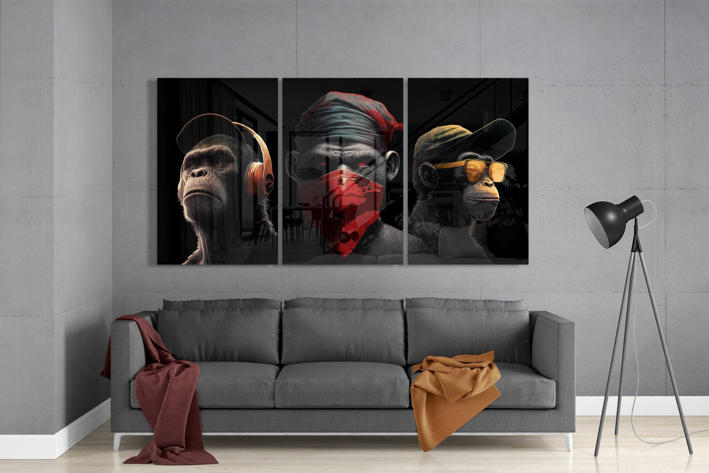 3 Wise Monkeys Glass Wall Art Set