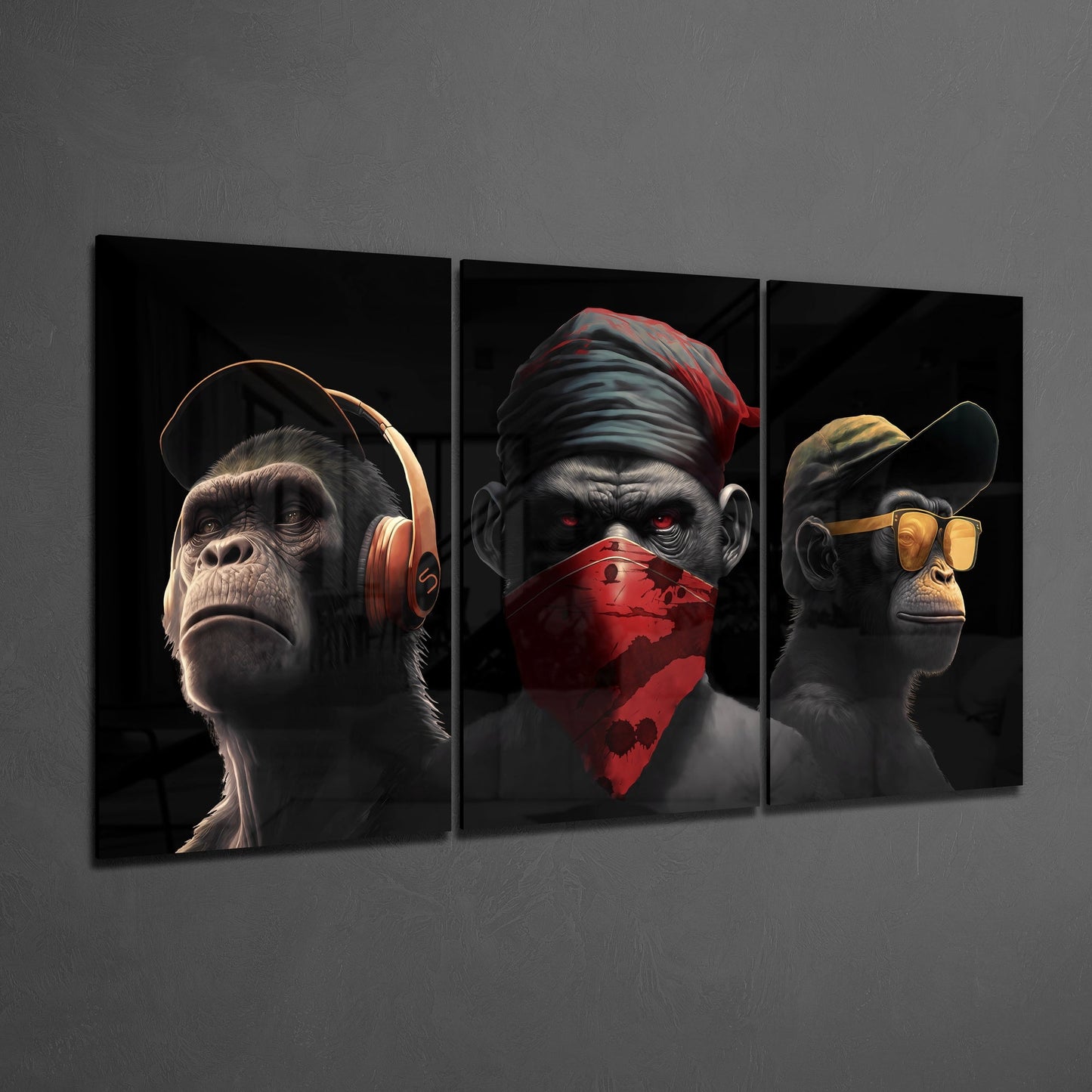 3 Wise Monkeys Glass Wall Art Set