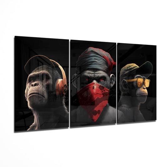 3 Wise Monkeys glass wall art 3-piece set