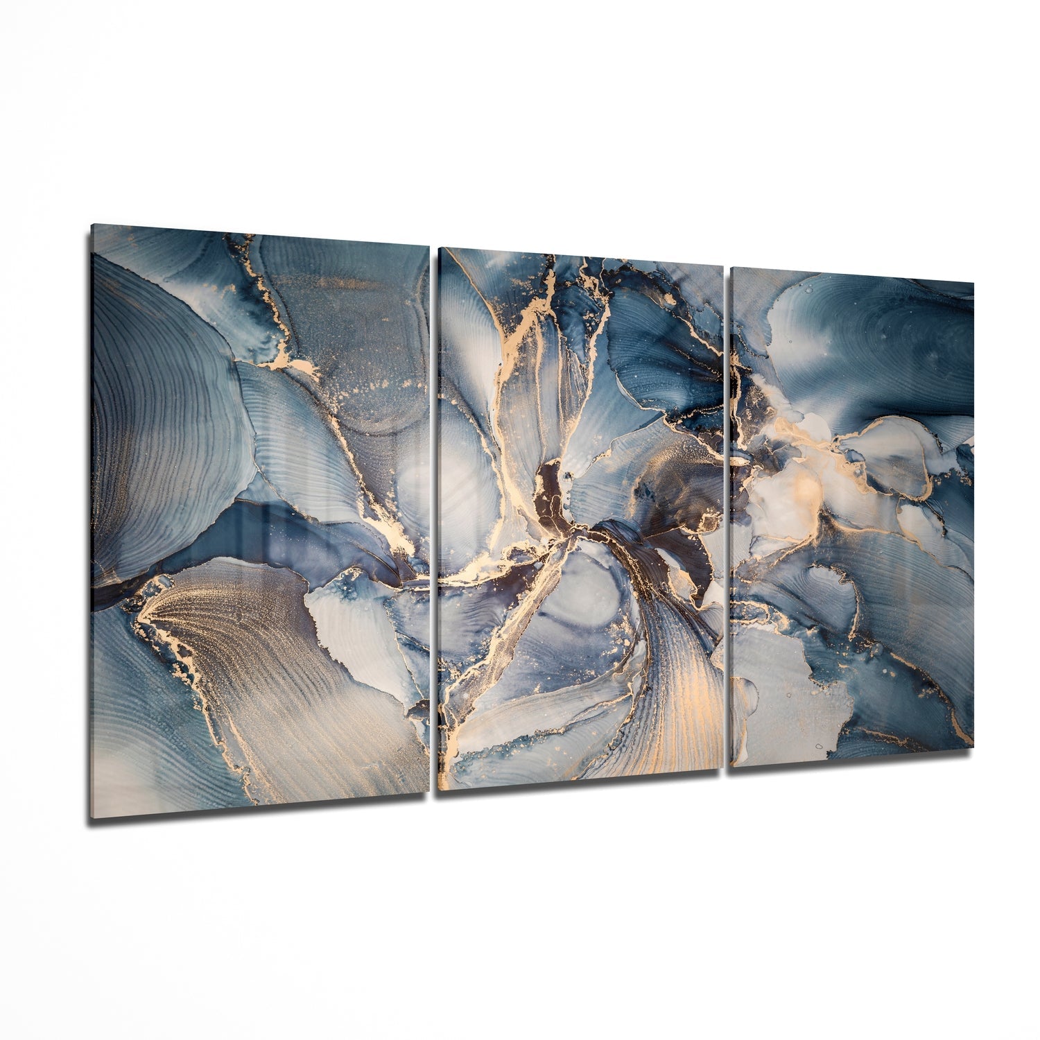 Blue glass wall art 3-piece set